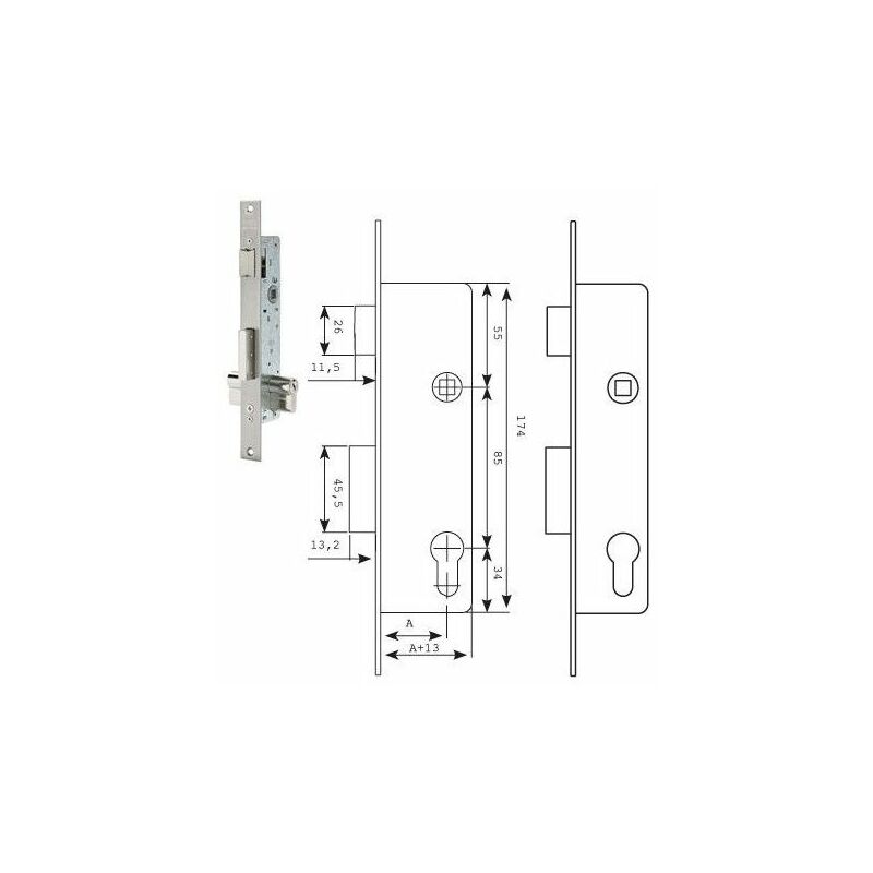 Serrure Tesa 2210/38/ssi Sans gâche Sans écusson