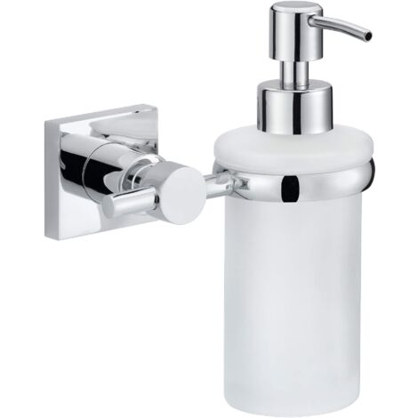 tesa 40255-00000-00 Hukk-Dispenser di Sapone da Parete, Senza Trapano, in Metallo Cromato, Adesivo Rimovibile, Chrom-Weiß, squared