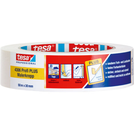 tesa 4306 Profi PLUS Malerkrepp 50 m × 30 mm chamois schwach gekreppt 10 Stk