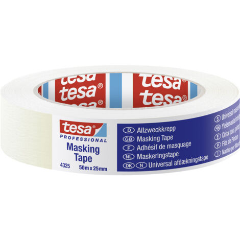 Tesa 4325 Abdeckband, Malerkrepp Klebeband Abdeckkrepp, saubere Farbkanten, Naturkautschuk, beige, 25mm x 50m