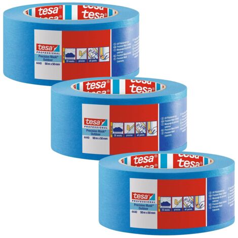 tesa 4440 nastro per mascheratura di precisione per esterni UV-PLUS, confezione da 5, resistente agli agenti atmosferici Per mascherature precise Blu, 50 m x 50 mm ciascuno