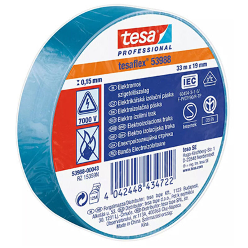 Tesa - Paquet. 10 rouleaux de ruban isolant bleu 19 mm x 20 m