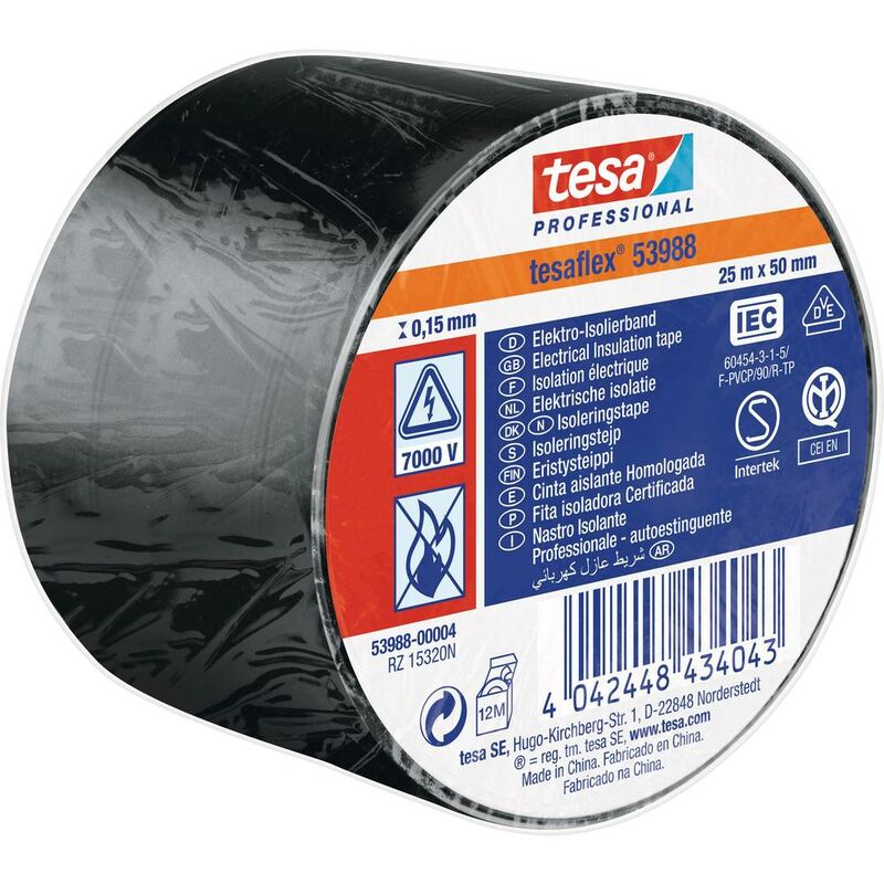 Image of tesa 53988-00004-00 Nastro isolante tesa® Professional Nero (L x L) 25 m x 50 mm 1 pz.