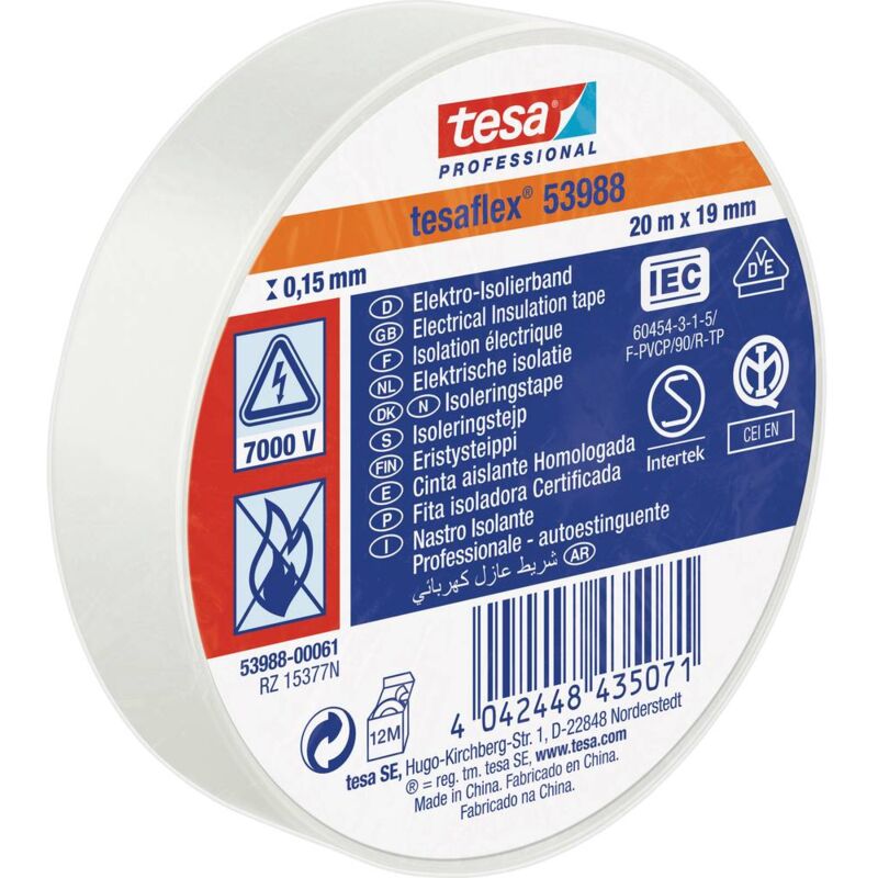 Image of Tesa - 53988-00061-00 Nastro isolante ® Professional Bianco (l x l) 20 m x 19 mm 1 pz.