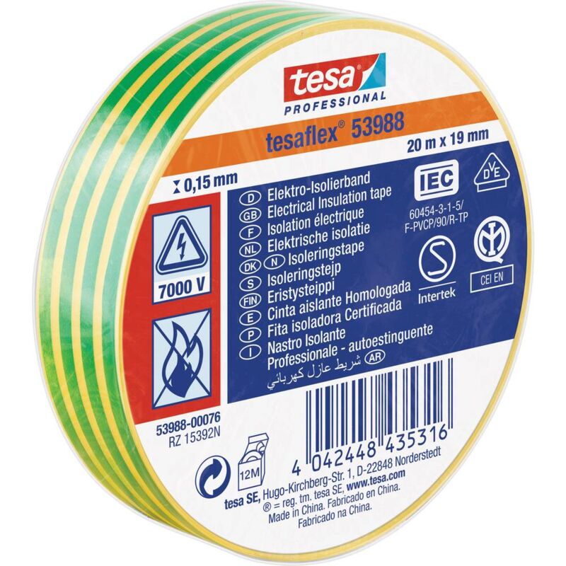 Image of tesa Tesa 53988-00076-00 Nastro isolante tesa® Professional Giallo, Verde (L x L) 20 m x 19 mm 1 pz.