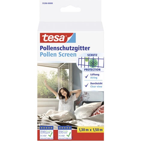 TESA Pollenschutzgitter - zuschneidbarer, transparenter Pollenschutz für Allergiker - für nach innen öffnende Fenster - inkl. selbstklebendem Klettband - Anthrazit - 130 cm x 150 cm