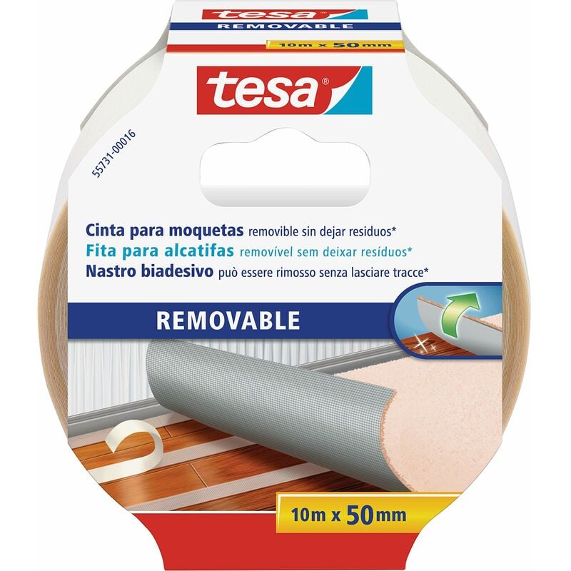 Image of Rimozione Senza Residui Biadesivo per Moquette, Pavimenti in PVC-Nastro per Fissaggio Rinforzato in Tessuto, 10 m x 50mm - Tesa