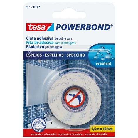 TESA 55732-00002-02 POWERBOND RUBAN ADHÉSIF DOUBLE FACE FORT SPÉCIAL MIROIR 1,5 M X 19 MM