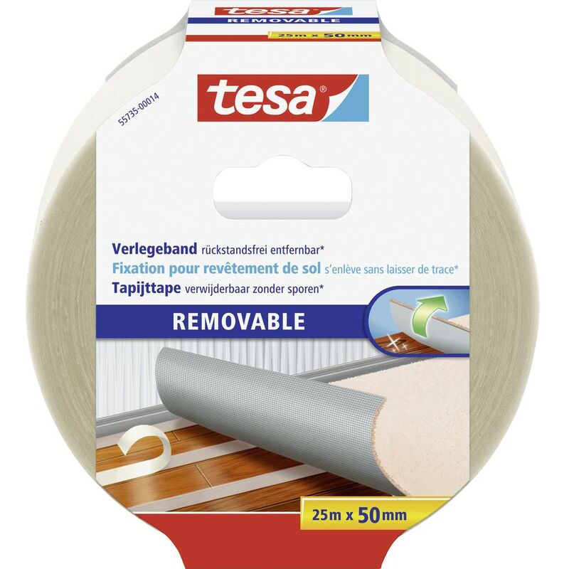 Image of Tesa - removable 55735-00014-11 Nastro per posa pavimentazioni e tappeti Trasparente (l x l) 25 m x 50 mm 1 pz.