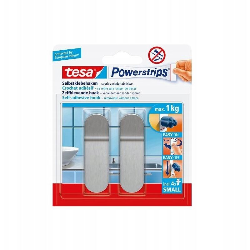 Image of Tesa - Powerstrips Haken Small rechteckig, Edelstahl Haushaltsklebeband & Klebehaken