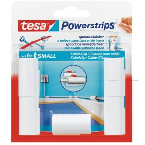 TESA 58035-00016-00 LOT DE 5 FIXATIONS POUR CÂBLES POWERSTRIPS AVEC 6 PETITS AUTOCOLLANTS DOUBLE-FACE (BLANC)