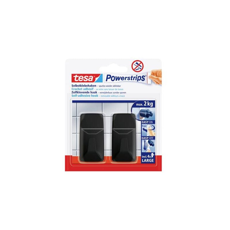 Tesa - black hooks l crochet adhésif powerstrips grand carré (l x h) 20 mm x 50 mm noir contenu: 2 pc(s) 58279-00000-20