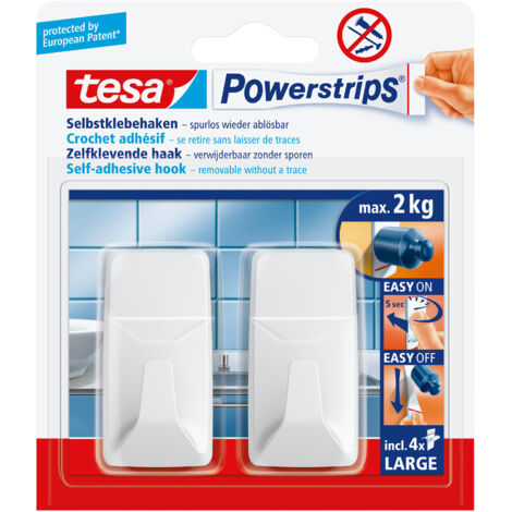 TESA 582720000000 CROCHET, BLANC, SET DE 2 PIÈCES