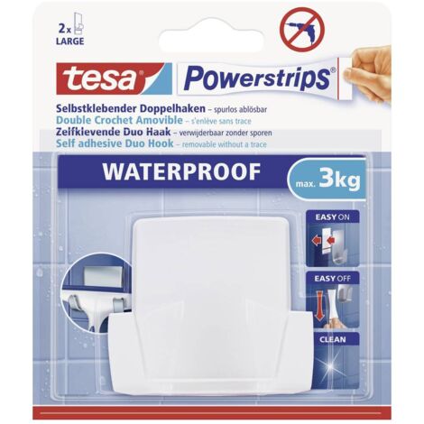 TESA 59704-00000-00 POWERSTRIPS WATERPROOF DOPPIO GANCIO ADESIVO, BIANCO
