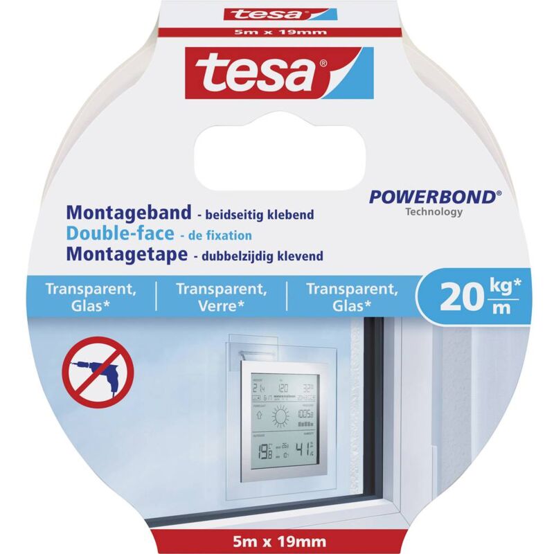 Glass 77741-00000-00 Nastro per fissaggio ® Powerbond Trasparente (l x l) 5 m x 19 mm 1 pz. - Tesa