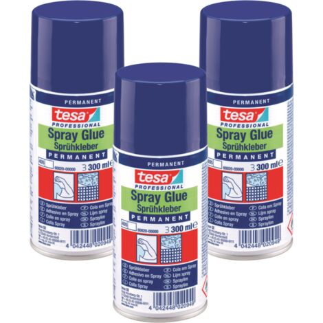 TESA Aerosol-Sprühkleber für Stoffe, Styropor, Leder – permanent, 300 ml, 3 Stück