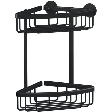 tesa ALUXX BLACK Doppia Mensola Angolare per Doccia con montaggio a parete senza foratura, nero opaco - Per bagni in stile industriale e moderno - Con soluzione adesiva - 163 mm x 260 mm x 170 mm