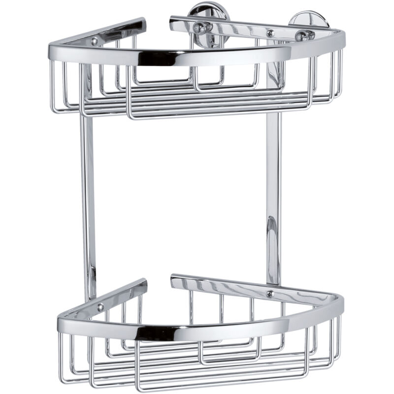 Aluxx Étagère d'angle 2 paniers, sans perҫage, adhésif, inoxydable, résistant à l'humidité, 26,0cm x 16,3cm x 17,0cm - Tesa