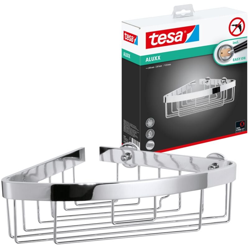 Tesa - Aluxx Panier salle de bain, sans perҫage, adhésif, inoxydable, résistant à l'humidité, 8,7cm x 20,5cm x 21,0cm