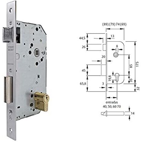 Tesa Assa Abloy 203060HL Serratura da infilare De Per porte De Legno Con cilindro in ottone Entrata 60 mm, fronte quadro 2030