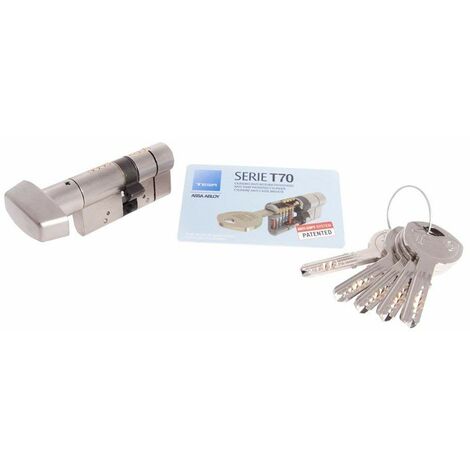 Tesa Assa Abloy Cilindro ad alta sicurezza T70, pulsante - Leva lunga, nichelato, 35 x 35 mm
