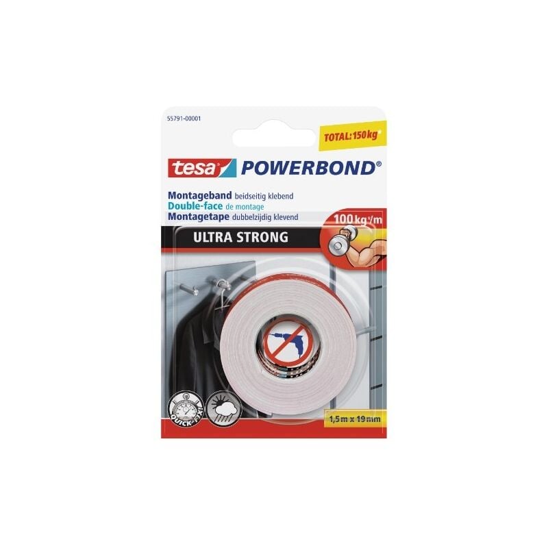 Tesa - 55791-00001-00 powerbond ultra strong double-face de montage 1,5 m x 19 mm