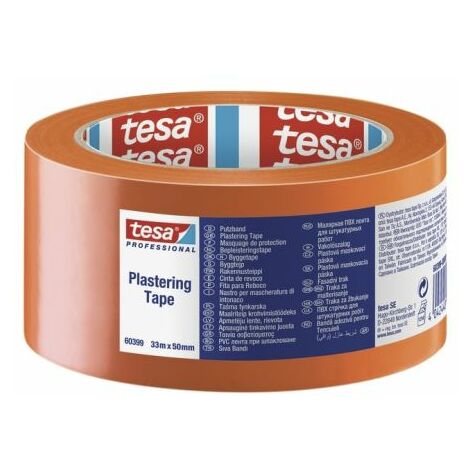 Tesa – Bande adhésive de plâtrage 603990000101 – PVC orange – Longueur 33 m – Largeur 50 mm – Résistante aux UV pour extérieur