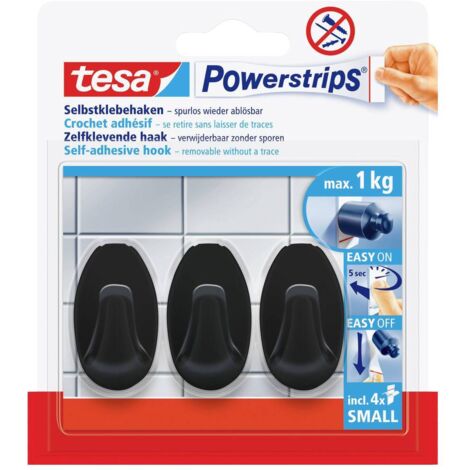 tesa Black Hooks S Ganci adesivi Powerstrips Small Oval (L x A) 14 mm x 34 mm Nero Contenuto: 3 pz.