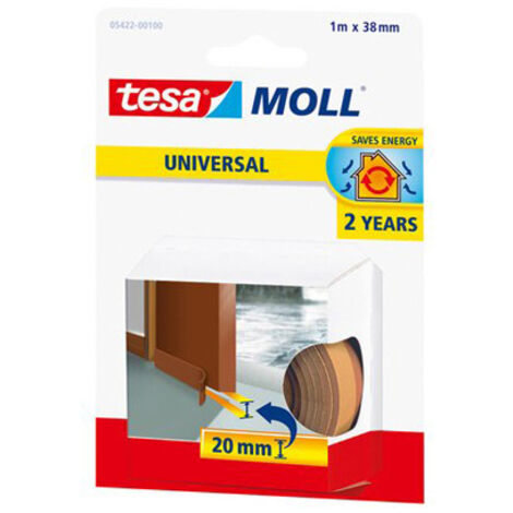 TESA burlete umbral 1 m x 38 mm marron , Cinta autoadhesiva para sellar la puerta puede pegarse fácilmente sin la necesidad de hacer agujeros ni apretar tornillos. Se usa incluso e