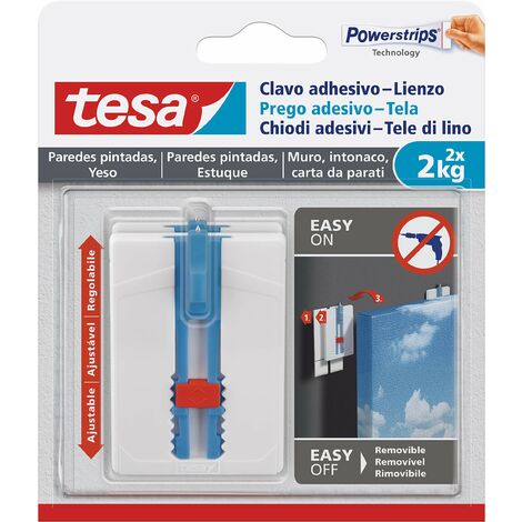 Tesa Chiodi Adesivi per Carta da Parati e Intonaco – Reglabile Orizzontale/Vertticale – Autoadesivo – Quadri e Telai – 2 kg per Chiodo – Rimovibile senza Tracce