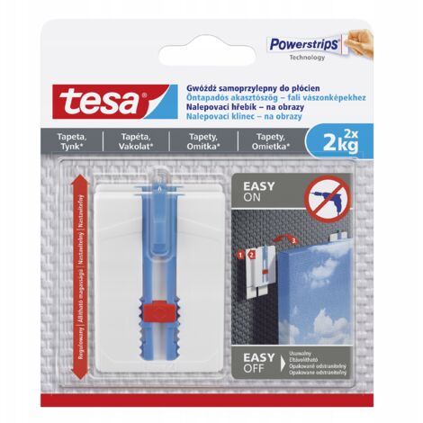 TESA Chiodo autoadesivo per quadri, tele, intonaco, carta da parati 2 kg x 2