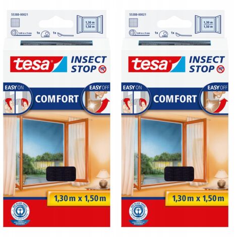 TESA COMFORT Moustiquaire pour fenêtre - filet de fenêtre avec velcro 1,3x1,5m noir x2
