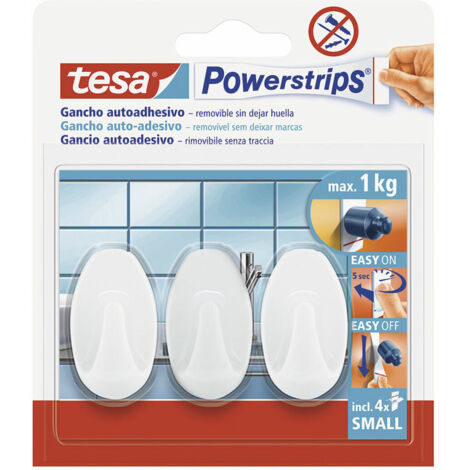Tesa Confezione 3 Ganci Appenditutto Ovali  Bianchi Tesa Powerstrips Small