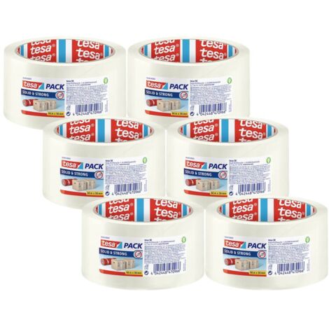 Tesa Confezione da 6 pezzi Solid & Strong – Nastro avvolgente silenzioso – Nastro per la chiusura sicura dei pacchi – 6 rotoli da 66 m x 50 mm – trasparente