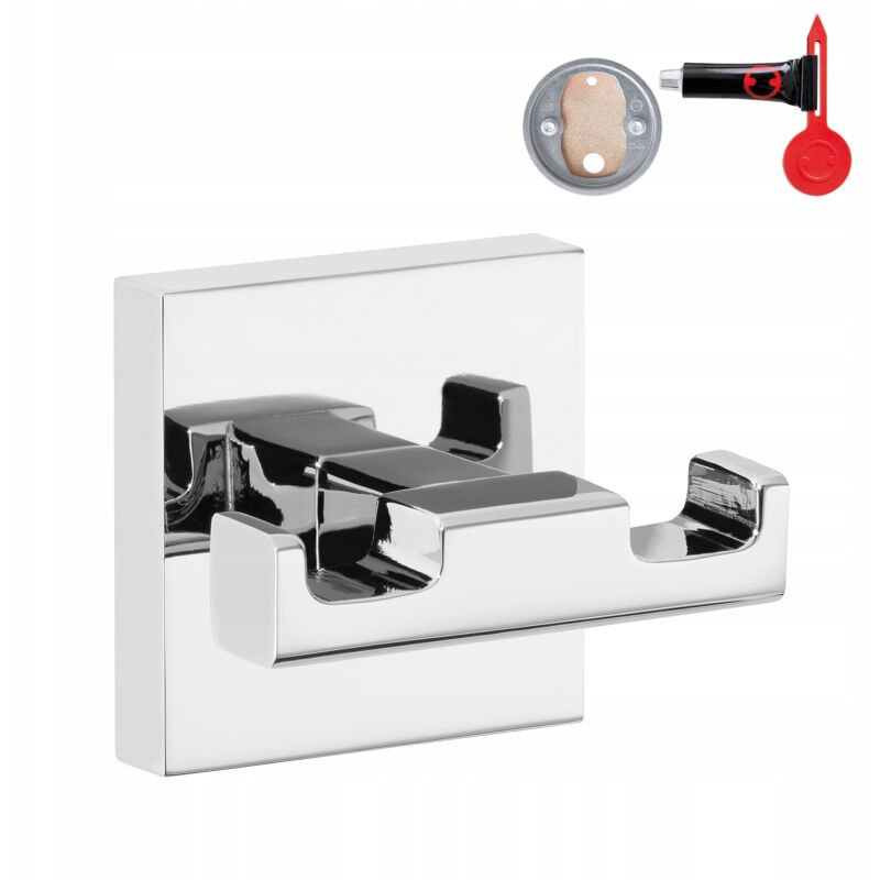 Tesa - Deluxxe Double patère de la salle de bain, sans perҫage, adhésif, inoxydable, 5,0cm x 6,0cm x 4,4cm