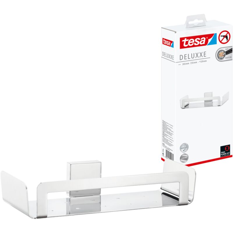 Deluxxe Panier de bain/douche, sans perҫage, adhésif, inoxydable, résistant à l'humidité, 5,5cm x 26,5cm x 12,0cm - Tesa