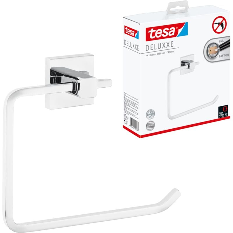 Tesa - Deluxxe Porte-serviettes, sans perҫage, adhésif, inoxydable, 15,6cm x 18,5cm x 4,5cm