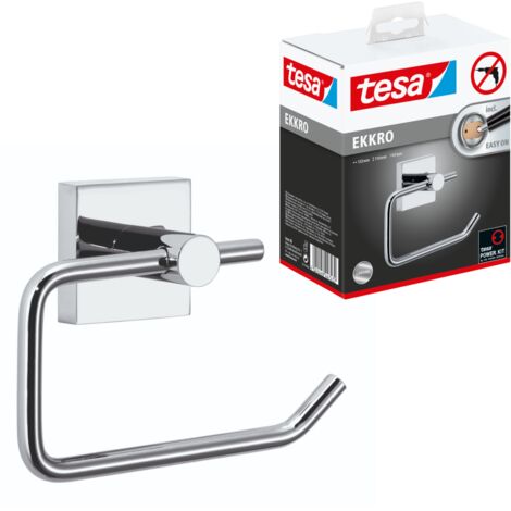 Tesa – Support de papier toilette métal chromé – Installation sans perçage – Dimensions 110x133x47mm – Capacité 6kg – Pour carrelage et béton - Q155962
