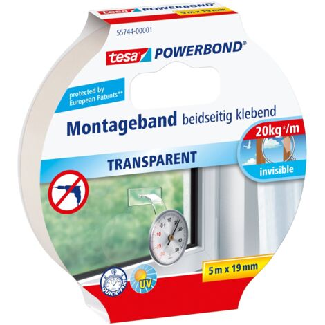 tesa doppelseitiges Montageband 5 m x 19 mm, transparent Montageband