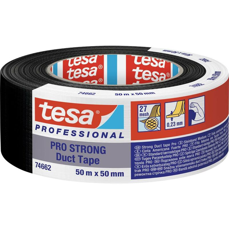 Image of Tesa - Duct Tape pro-strong 74662-00002-00 Nastro per riparazioni Nero (l x l) 50 m x 50 mm 1 pz.
