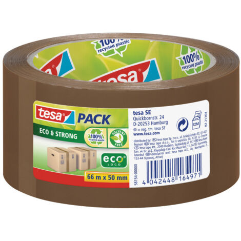 Tesa© Eco & Strong - Cinta adhesiva para embalar (polipropileno, 66 m x 50 mm), color marrón