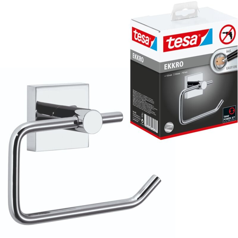 Ekkro Dérouleur papier toilette, finition brillante métal chromé, adhésif, 110mm x 133mm x 47mm - Tesa