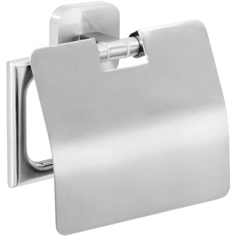 tesa ESTEETIC Porte-papier toilette avec couvercle, chromé - pour montage mural sans perçage, solution adhésive incluse - 47 mm x 141 mm x 131 mm