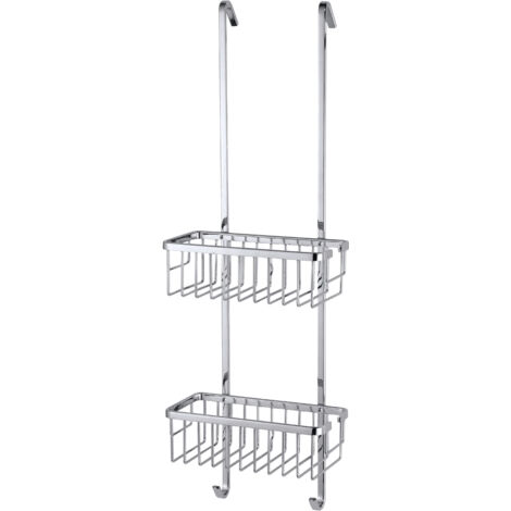 Tesa – Étagère de douche inoxydable avec crochets – Installation sans perçage – Aluminium chromé brillant – Dimensions 75cm x 25cm x 16cm