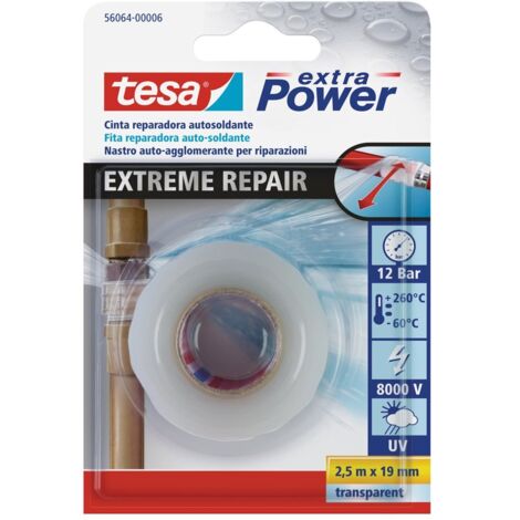 tesa Extra Power Nastro per Riparazioni Estreme - Nastro autoagglomerante per riparazioni di cavi e tubature - Per uso interno ed esterno - Colore: Transparente - 2,5 m x 19 mm