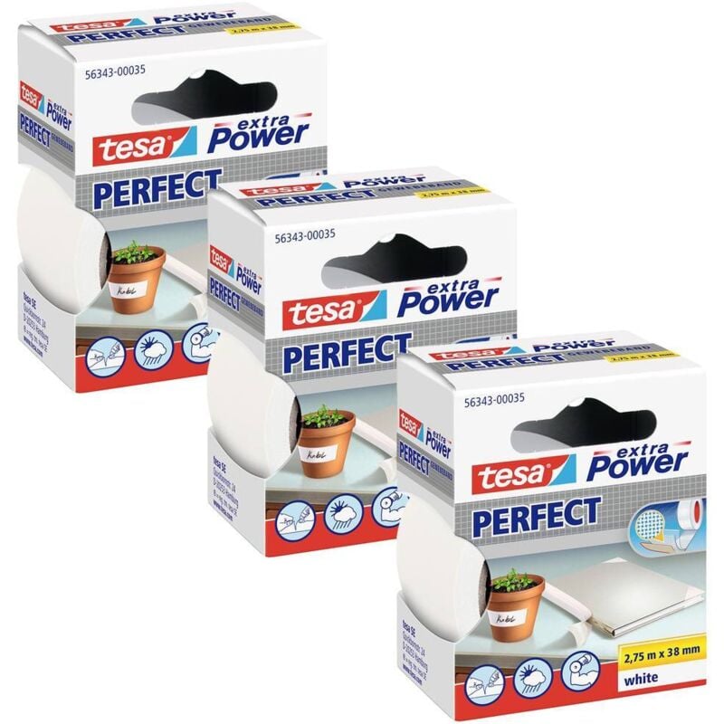 Extra power perfect 56343-00501-04 Ruban adhésif toilé blanc (l x l) 2.75 m x 38 mm 3 pc(s) - Tesa