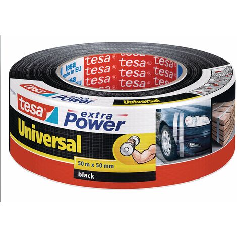 Tesa Extra Power Universale - Nastro Telato per Riparazioni, Fissaggio, Imballaggio, Marcatura e Sigillatura - Nero - 50 m x 50 mm