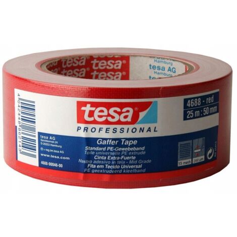 tesa Gaffer-Reparaturband, 25 m x 50 mm, rotes Gewebe, wasserfest
