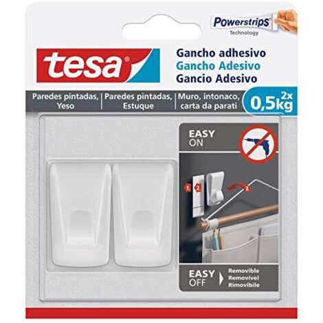 Tesa Gancio adesivo per carta da parati e intonaco, gancio autoad, ideale per mont, di ghirlande e luci, fino a 0.5 kg per gancio, non lascia tracce, bianco