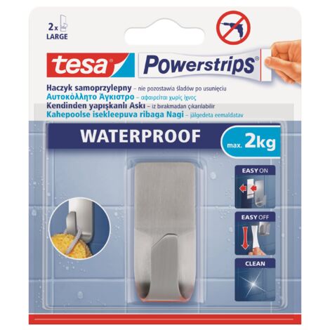 TESA Gancio autoadesivo per bagno, impermeabile - Gancio in metallo 2 kg